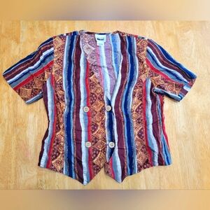 EUC VINTAGE Leslie Fay printed button top shirt blouse